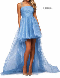 Sherri Hill Star High-low Dress Gown in light blue silver glitter - women's dress