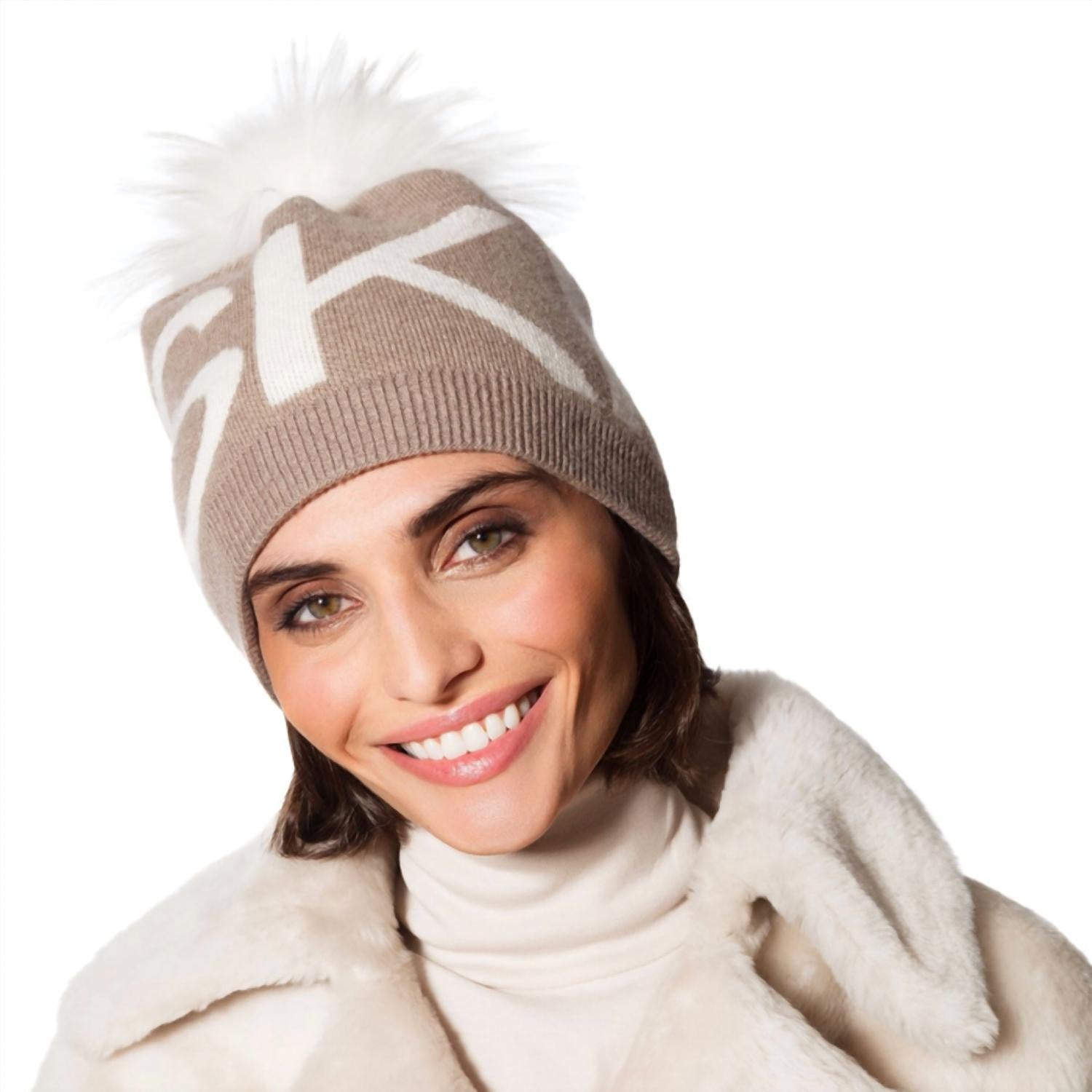 linda richards Women's Ski Angora Wool Pom Hat in taupe - women's hat