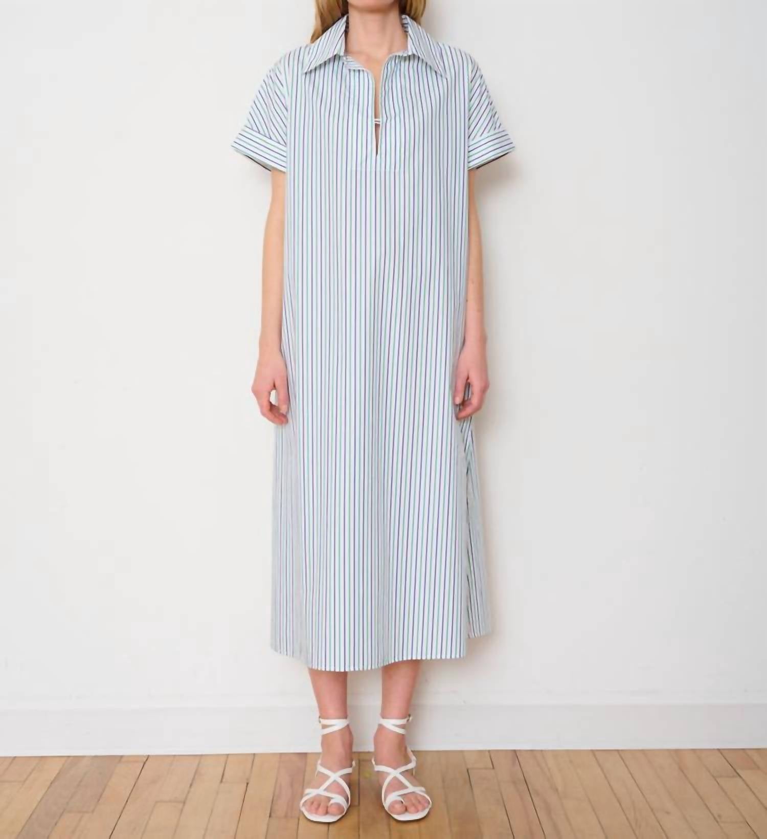 WE-AR4 Darla Midi Dress in purple green stripe - women's dress