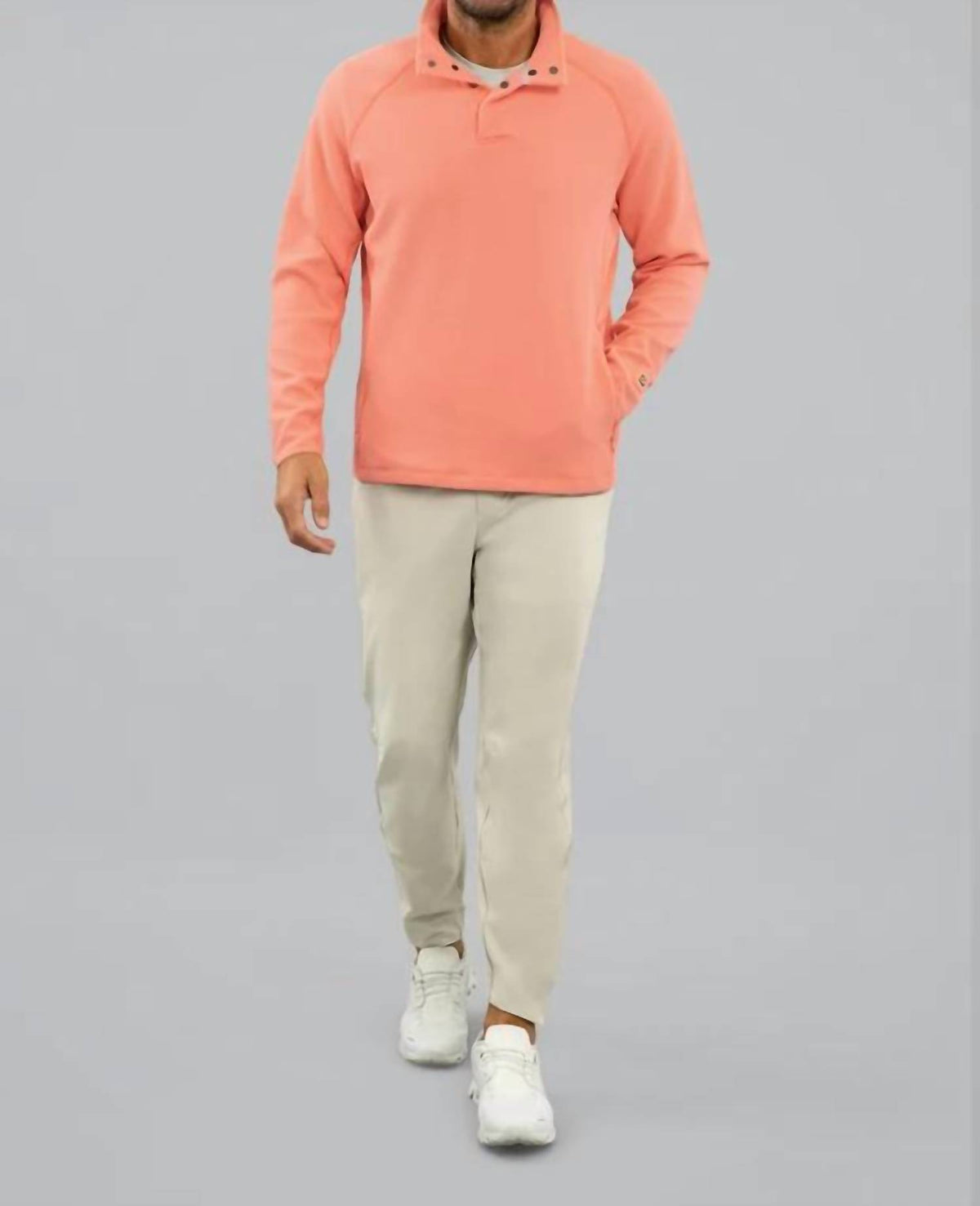 Ibkul - Waffle Knit 1/4 snap pullover Sweatshirt