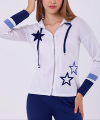 French Kyss - Star Braided Sleeve Zip Up Hoodie