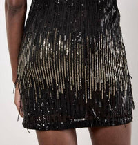 Apricot - Sequin Stripe Fringe Skirt