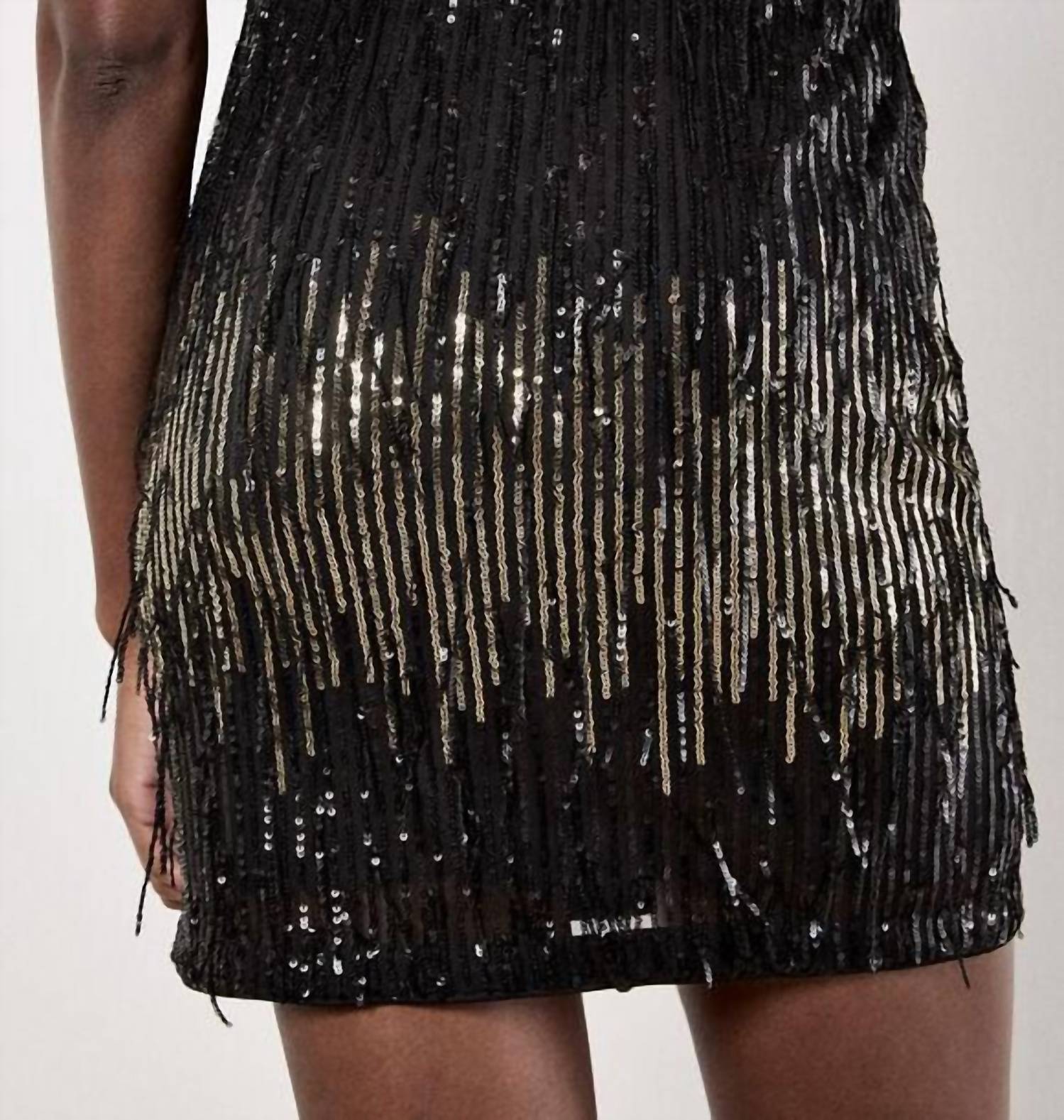 Apricot - Sequin Stripe Fringe Skirt
