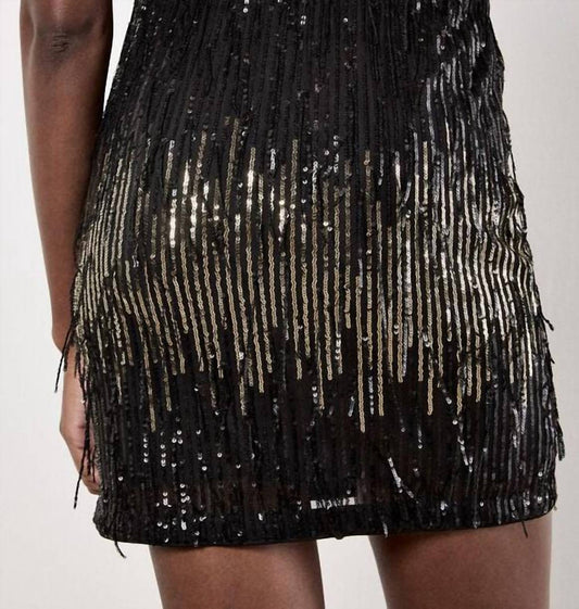 Apricot - Sequin Stripe Fringe Skirt