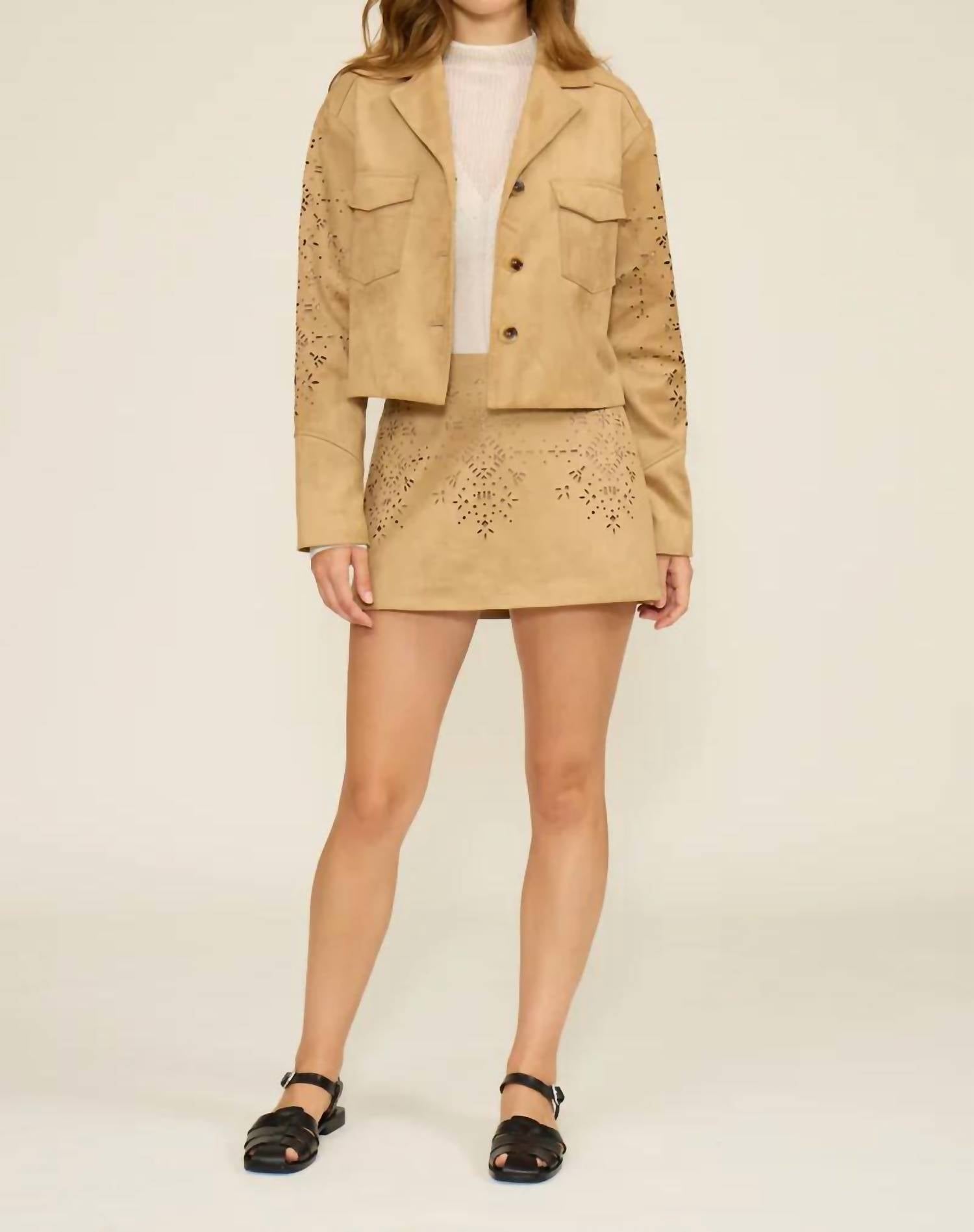 LUCY PARIS Nia Faux Mini Skirt in tan - women's skirt