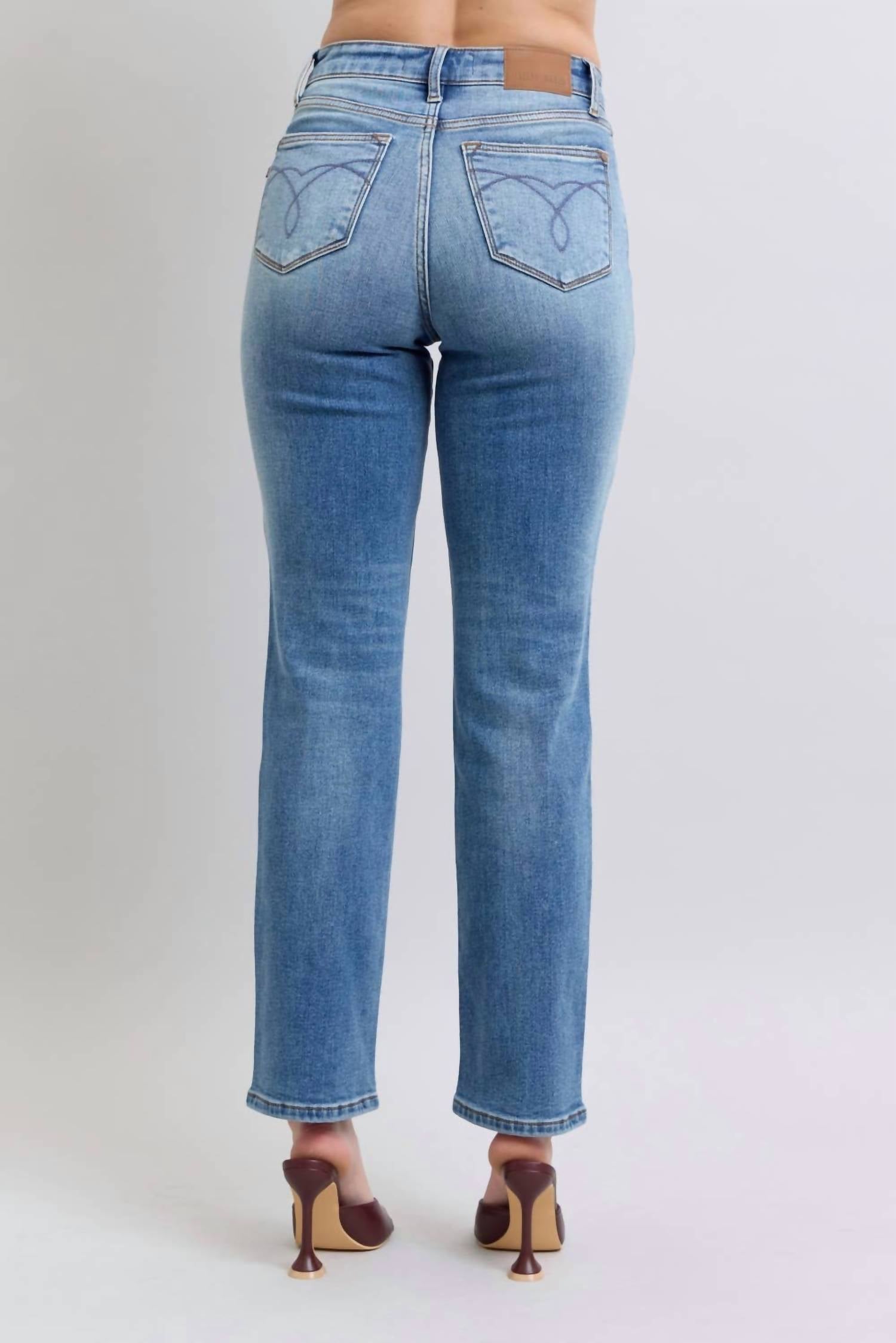 Judy Blue - Women's Vintage Wash Thermal Straight Jeans