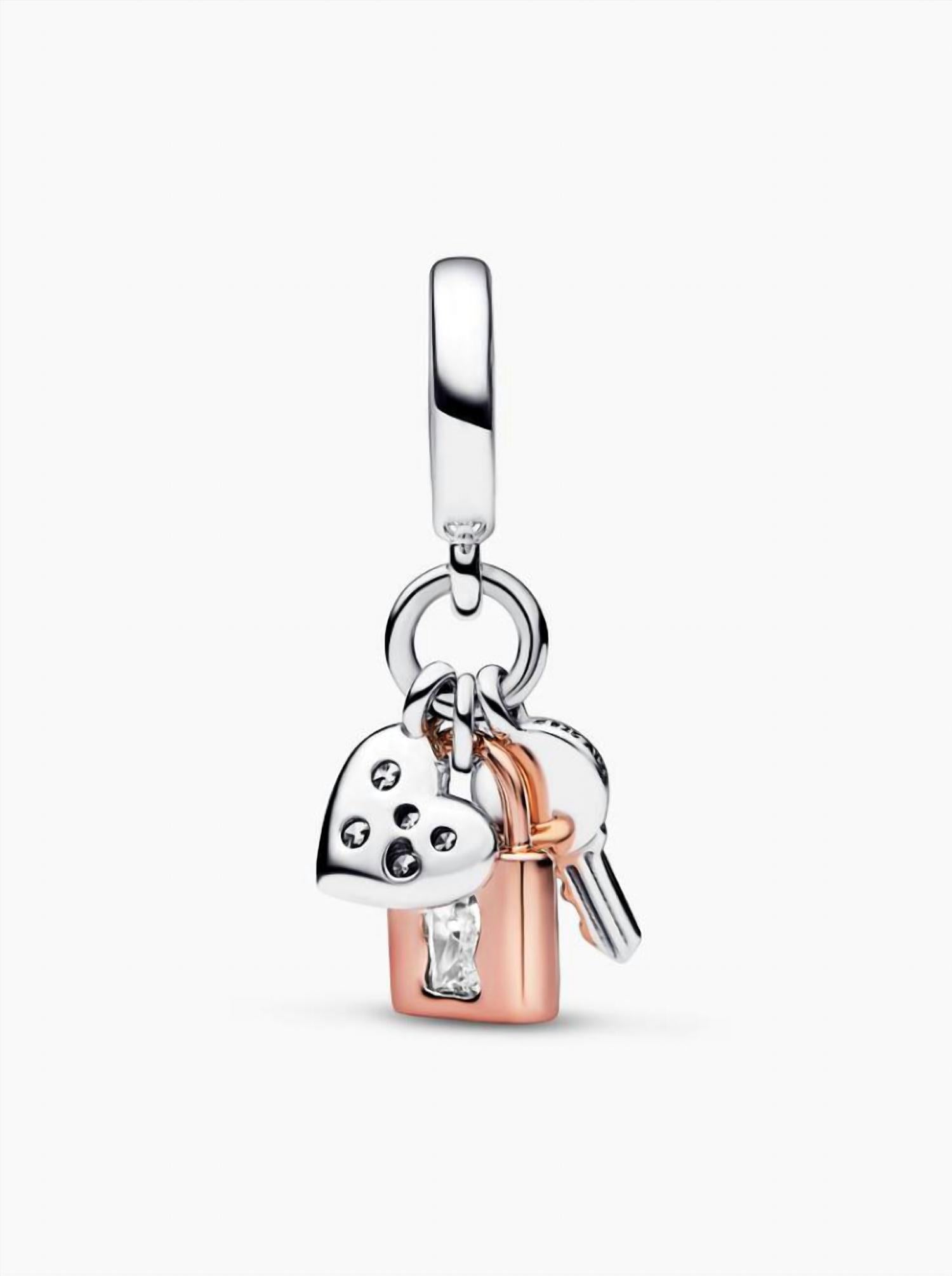 Pandora Women's Two-tone Key Padlock & Heart Triple Dangle Charm in silver - women's item - alternate view