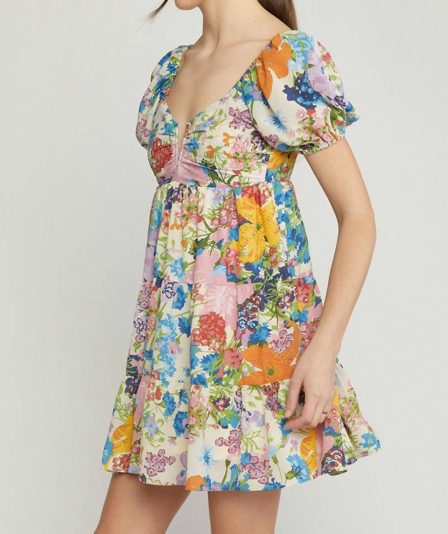entro Stella Puff Sleeve Dress in floral multi - women's dress - alternate view