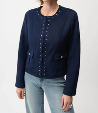 Joseph Ribkoff - Studded Faux Suede Long Sleeves Jacket