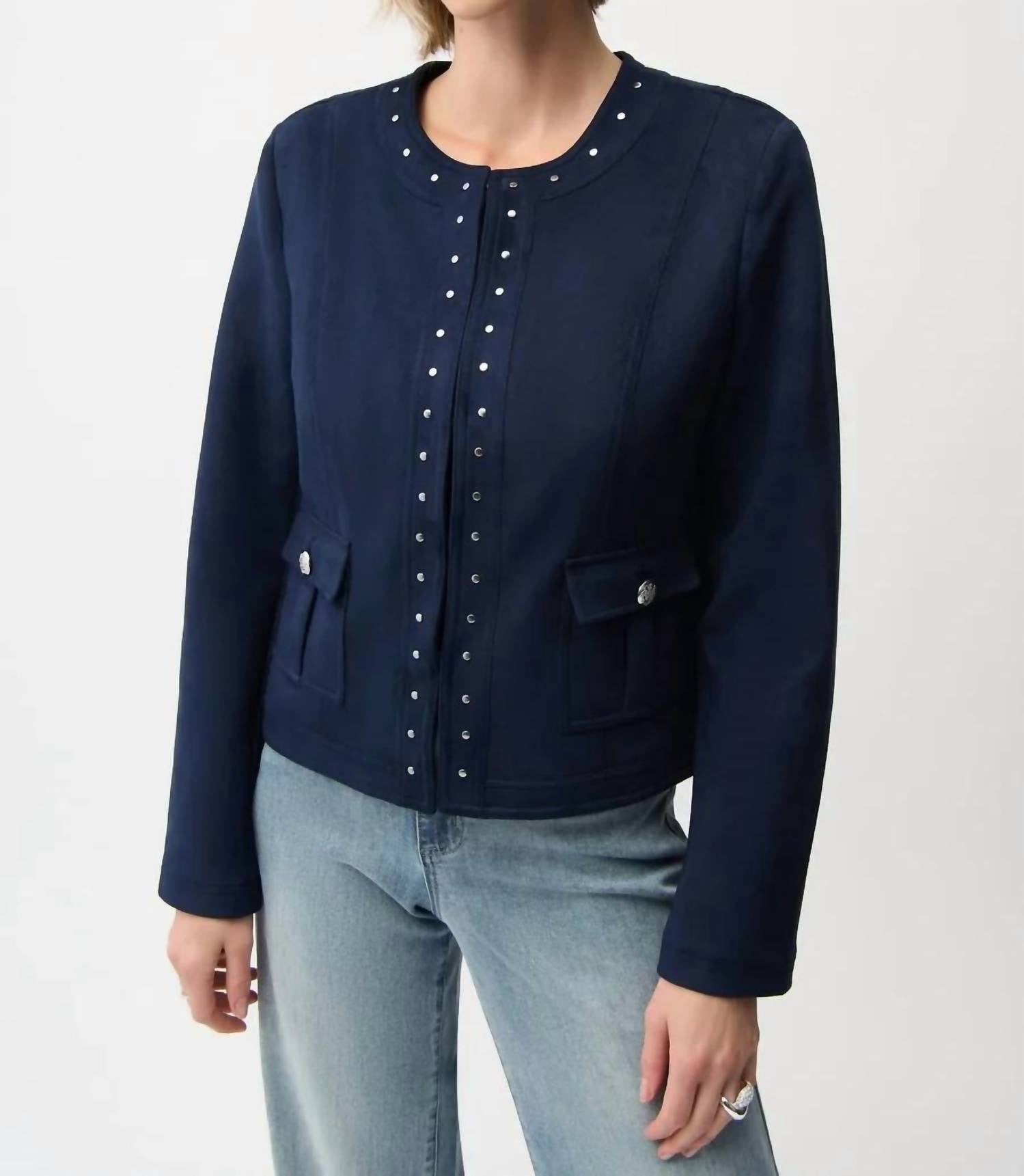 Joseph Ribkoff - Studded Faux Suede Long Sleeves Jacket