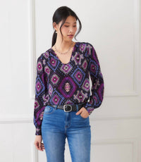 Karen Kane - Long Sleeve Shirred Blouse