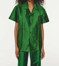 Rosie Assoulin Cabana Silk Top in emerald - women's shirt