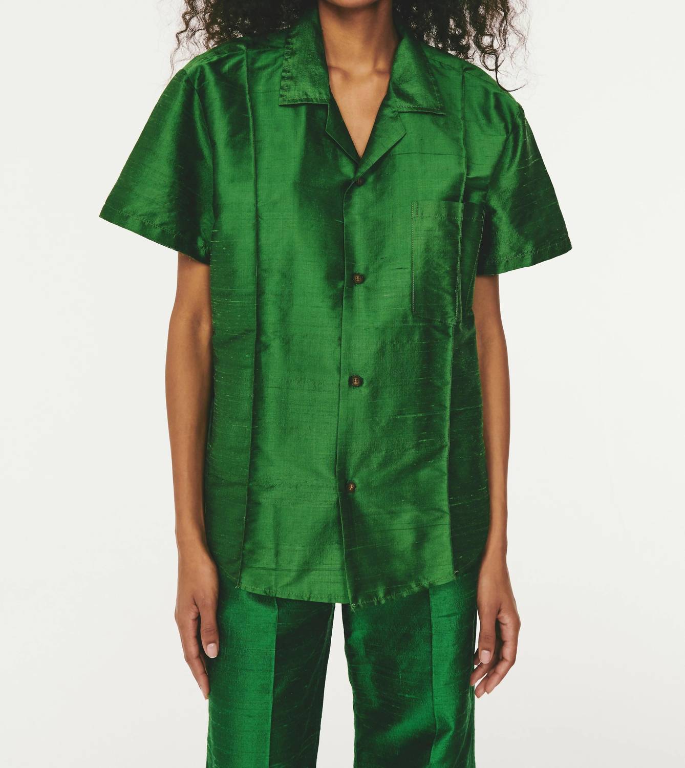 Rosie Assoulin Cabana Silk Top in emerald - women's shirt