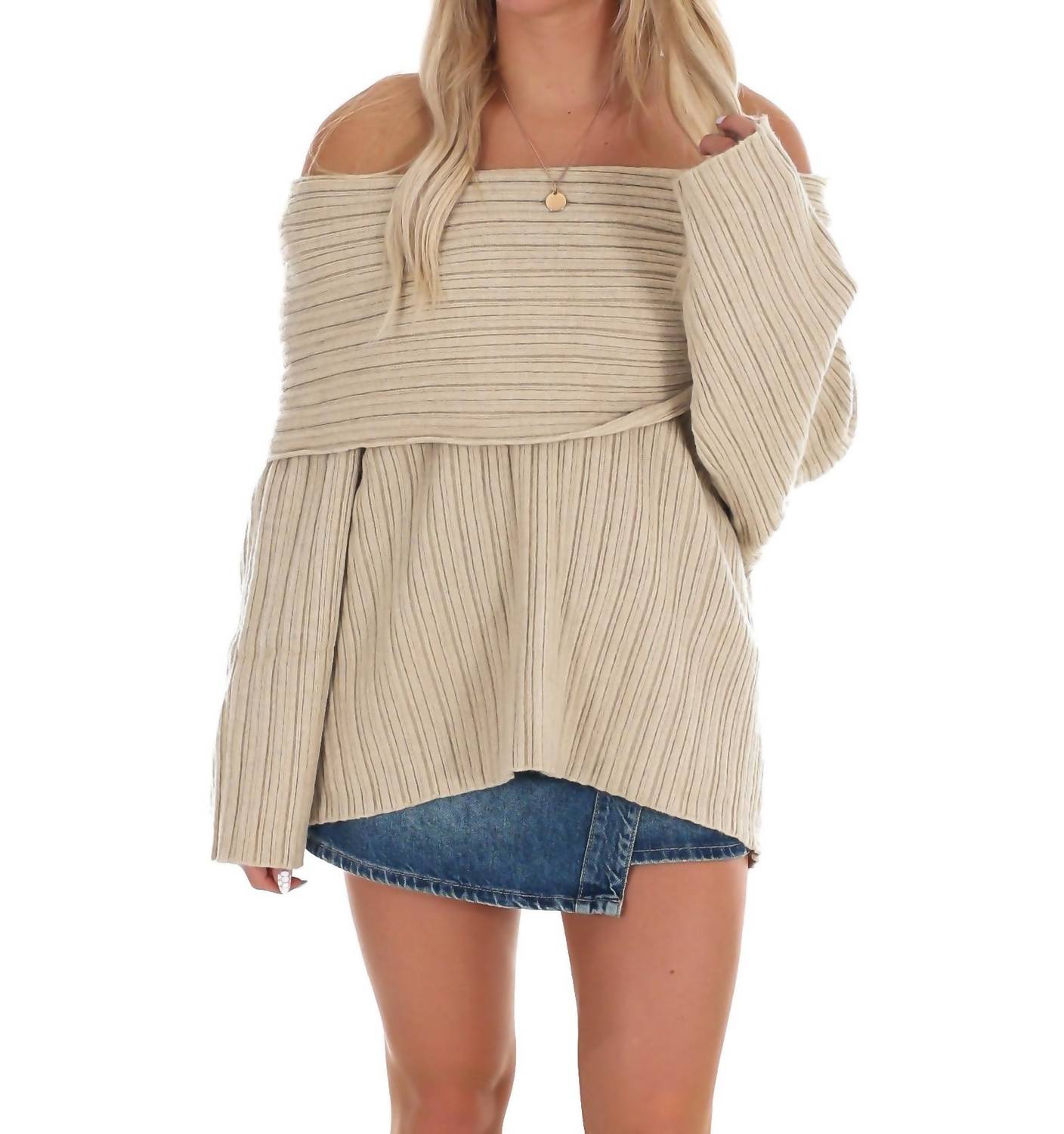 Le Lis - Show Me Love Off Shoulder Oversized Sweater