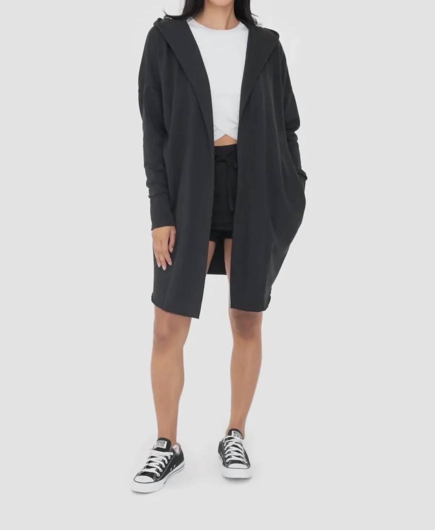 Mono B - Open Front Hooded Sweatshirt Cardigan