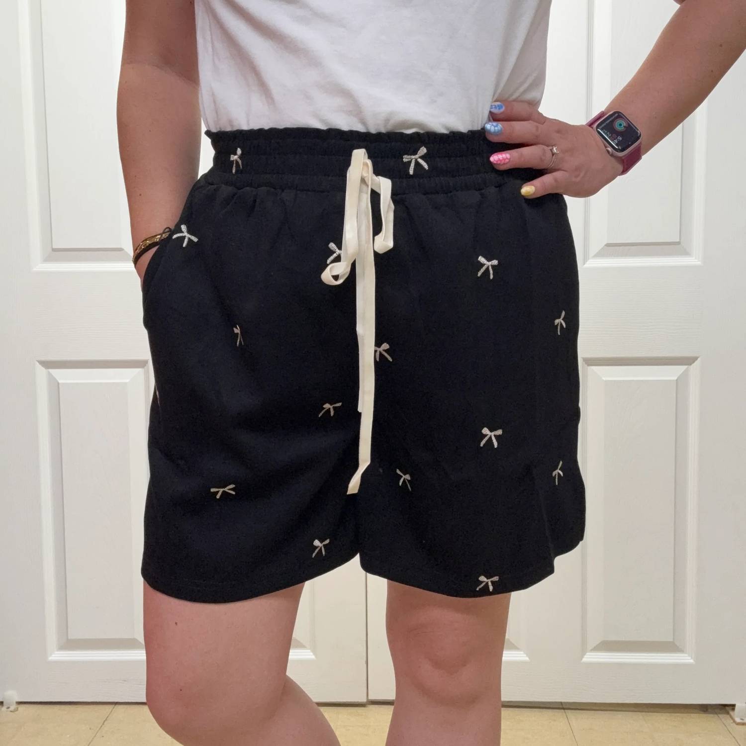 Davi & Dani - Ribbon Embroidery Elastic Waistband Short