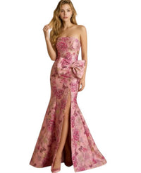 Couture Lee - Strapless Brocade Gown With Dramatic Side Bow