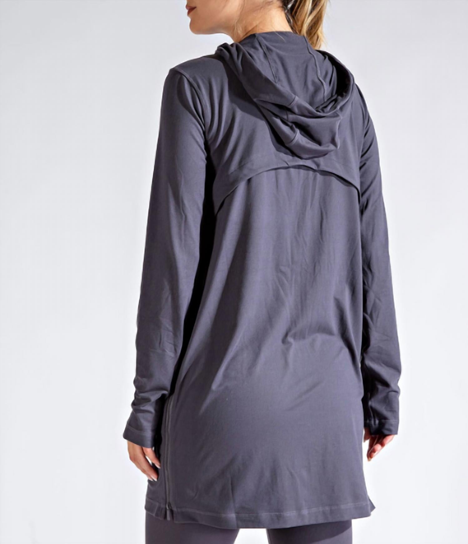 RAE MODE Long Hooded Active Jacket in titanium - women's jacket - view 4