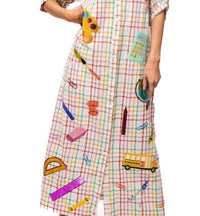 QUEEN OF SPARKLES Teacher Icon Button Up Cotton Midi Dress in rainbow plaid - women's dress - view 4