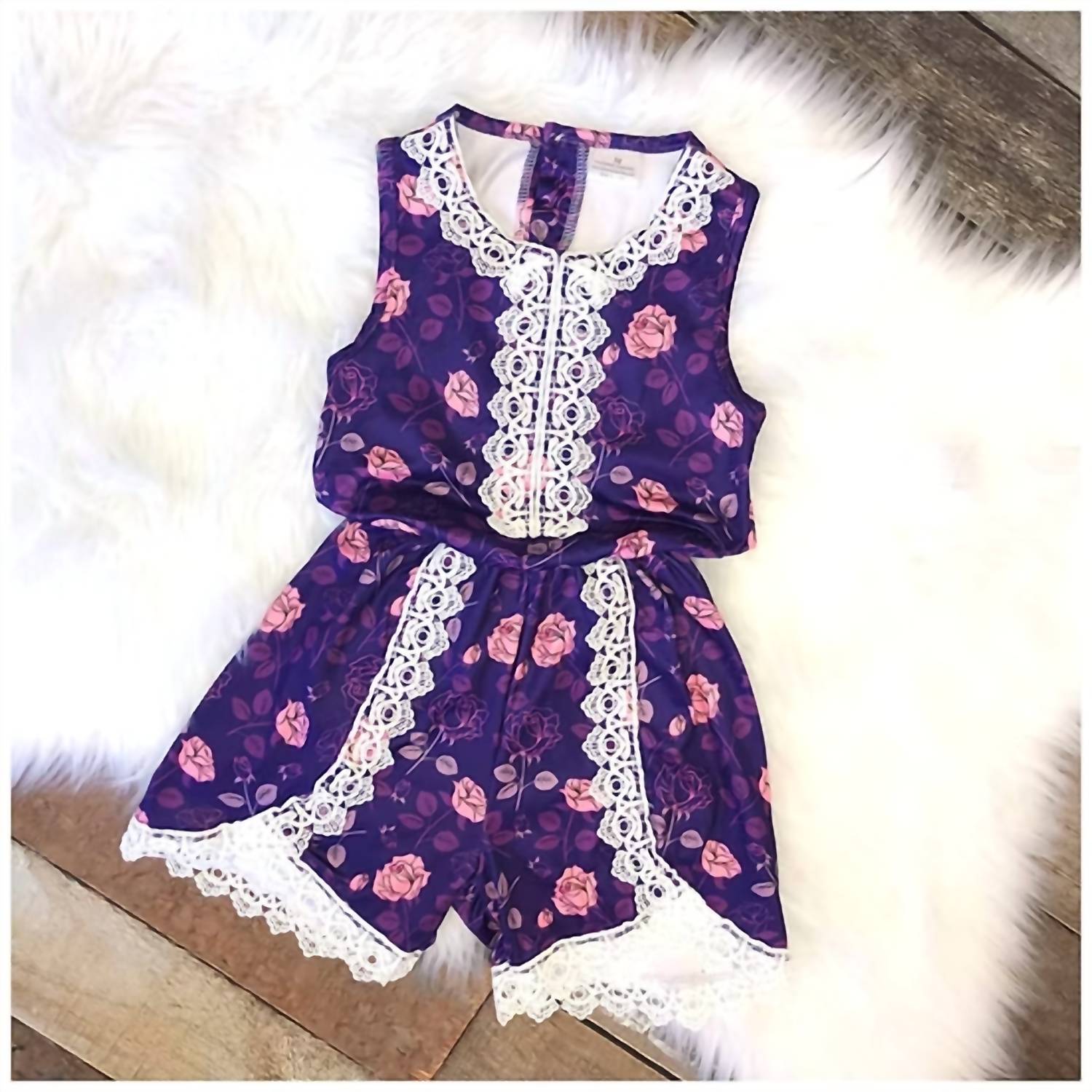 Pete + Lucy - Girls Lace Trim Romper