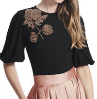 Emily Shalant - Bead Flower Puff Sleeve T-shirt