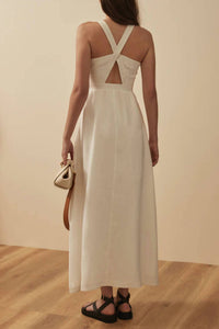 Sancia Bethanny Cross-over Back Strap Dress in white - women's dress - detail view