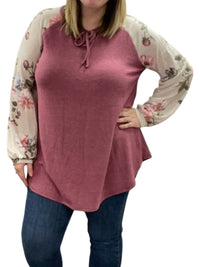 Honeyme - Tie Front Floral Sweater