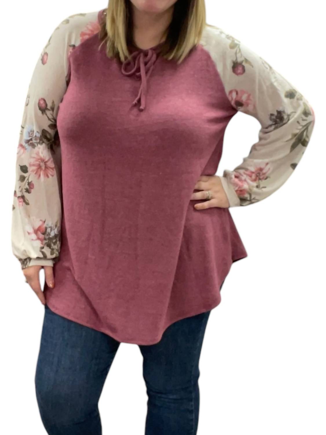 Honeyme - Tie Front Floral Sweater