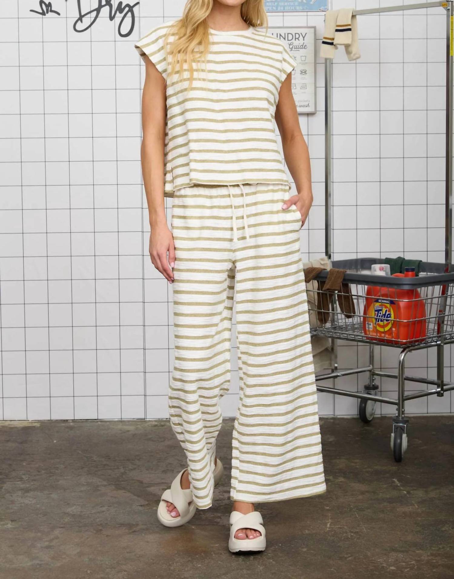 Joa - Stripe Drawstring Wide Leg Knit Lounge Pants