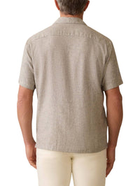 Faherty Short Sleeve Breeze Camp Shirt in stone coast 1 - men's t-shirt - detail view
