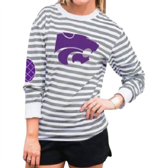 Gameday Couture - Kansas State University Striped Elbow Patch Tee