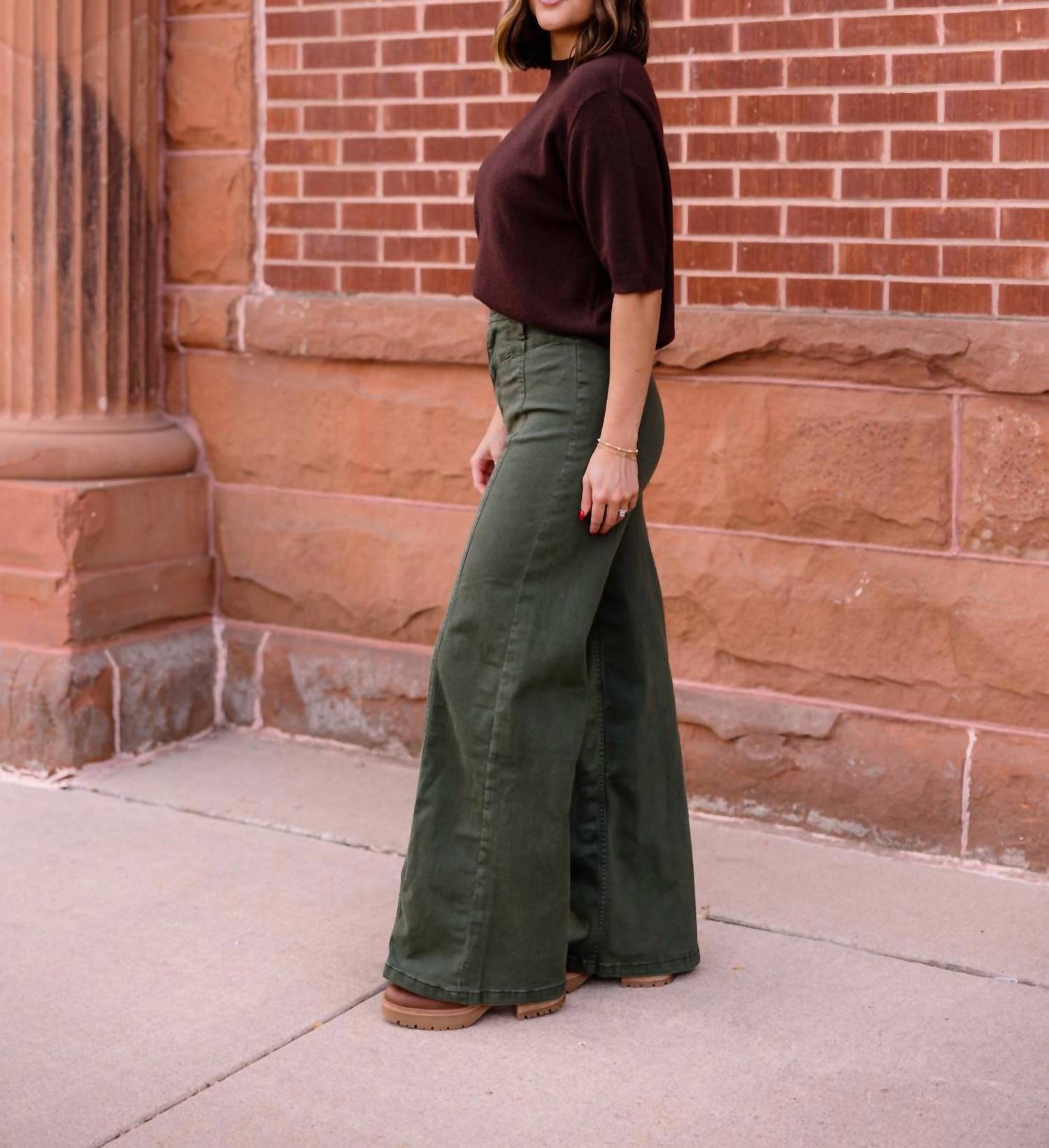 Free People We The Free Libre Wide Leg Jeans in olive - women's jeans - view 4