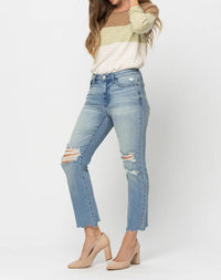 Judy Blue - Mid-rise Destroyed Crop Straight Jeans