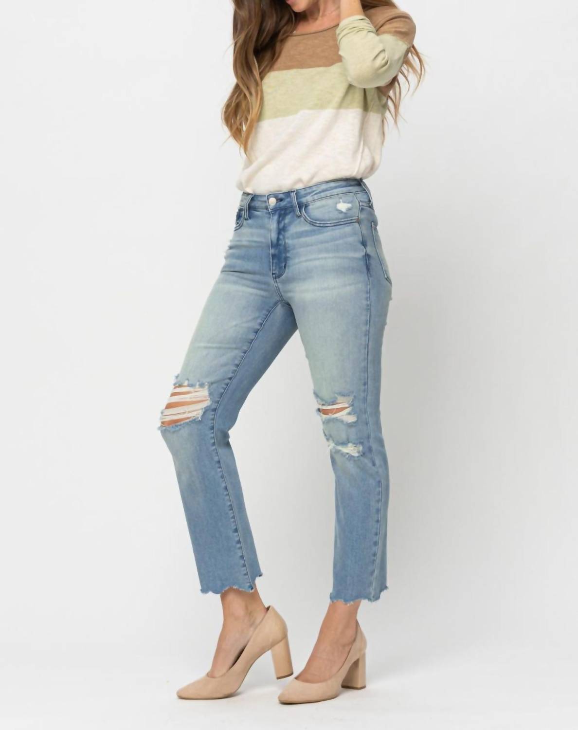 Judy Blue - Mid-rise Destroyed Crop Straight Jeans