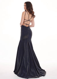 Rachel Allan - Metallic Jersey Lace-up Back Prom Gown