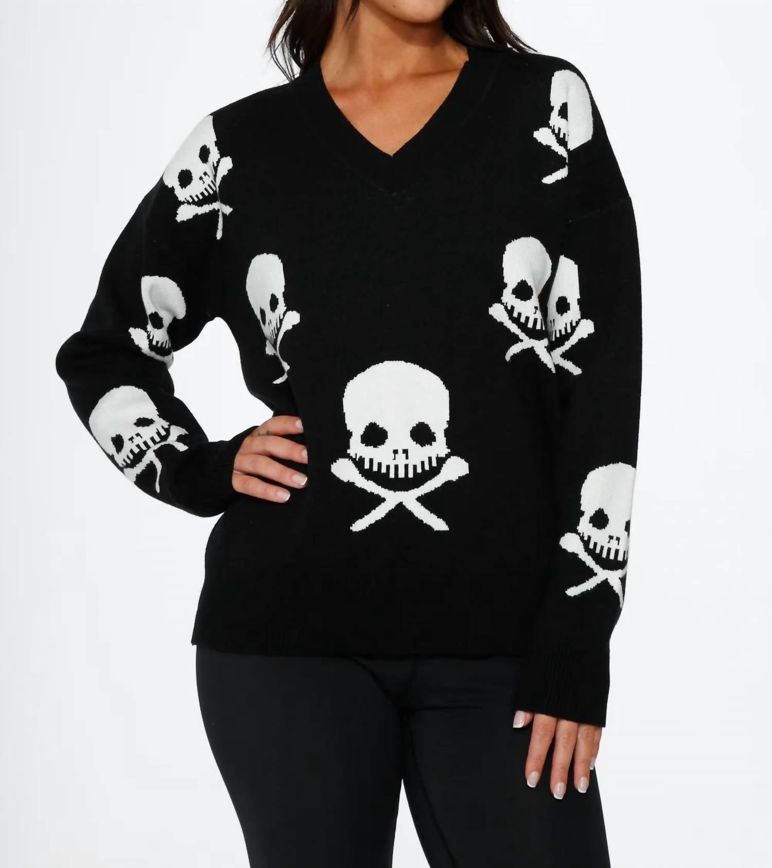 Orchid Bloom - Skulls V-neck Sweater
