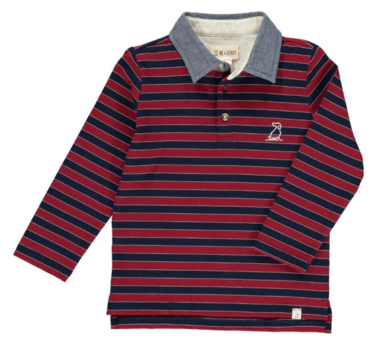 Me & Henry - Boy's Waverly Long Sleeve Polo Shirt With Chambray Collar