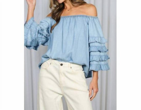 Vine & Love - Off-the-shoulder Ruffle Sleeve Top