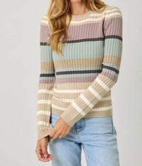 Mystree - Color Block Striped Ribbed Knit Sweater
