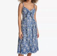 kensie Embroidered Denim Knot-front Midi Dress in blue - women's dress