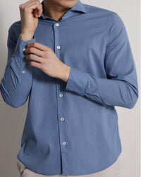 Fedeli - Sean Panamino Dusty Shirt - blue - clothing - cotton - blend