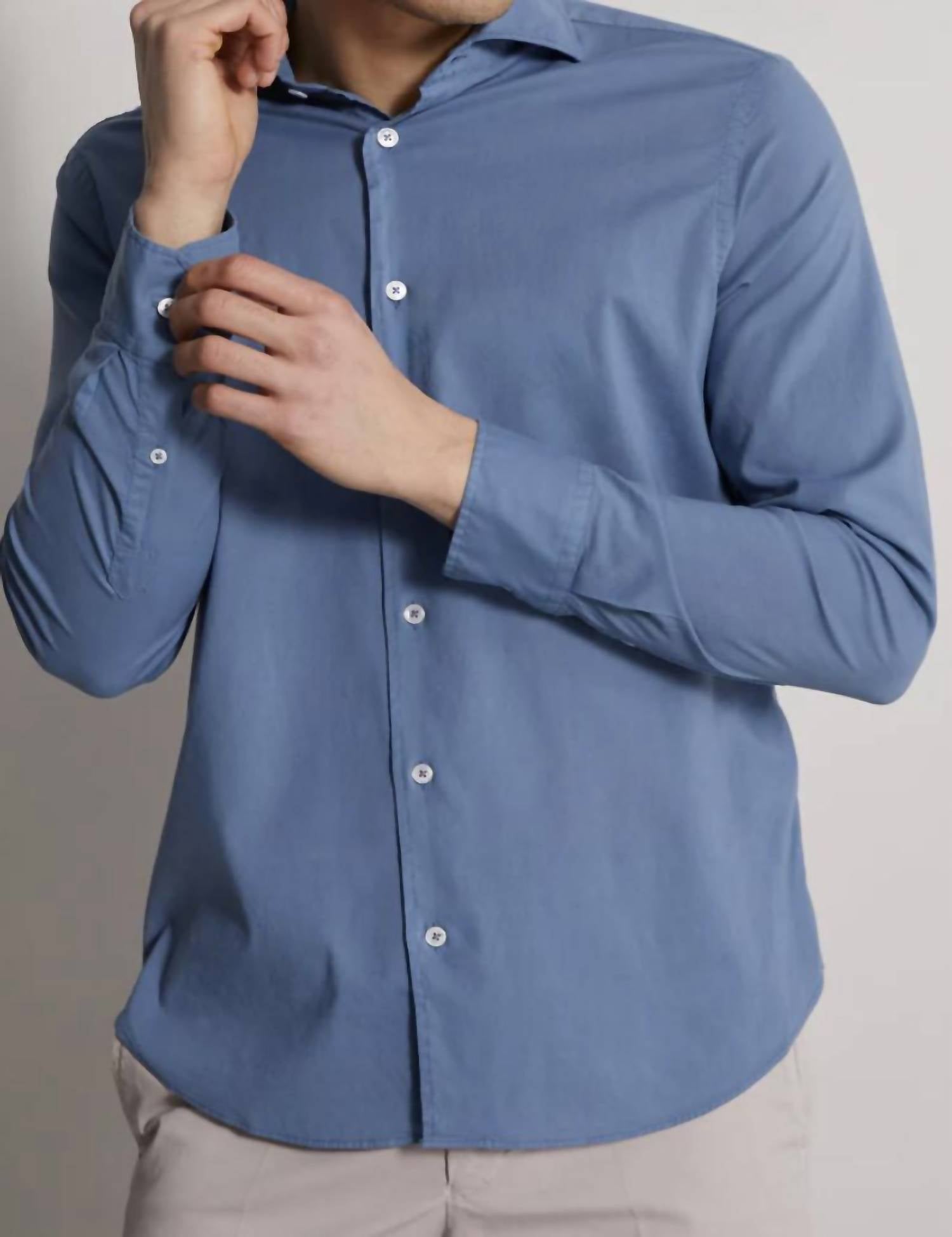 Fedeli - Sean Panamino Dusty Shirt - blue - clothing - cotton - blend