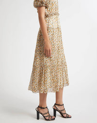 Ulla Johnson Nan Silk Short Sleeve Midi Dress in swan - women's dress - detail view