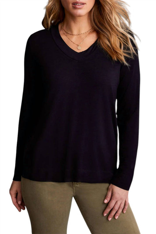 Tribal - Long Sleeve V-neck Top With Side Slits