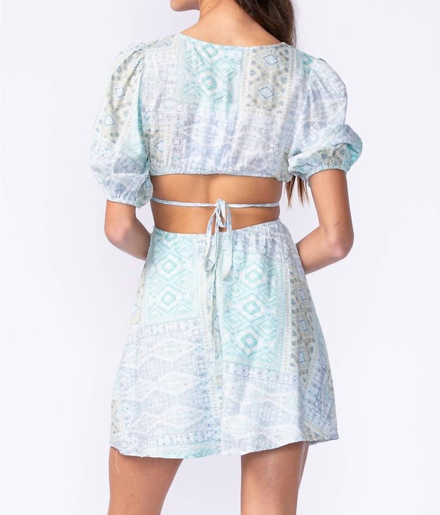 Sky To Moon - Boho Print Cutout Tie Detail Dress