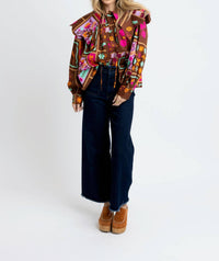Karlie Abstract Peter Pan Collar Top in brown - women's blouse - detail view