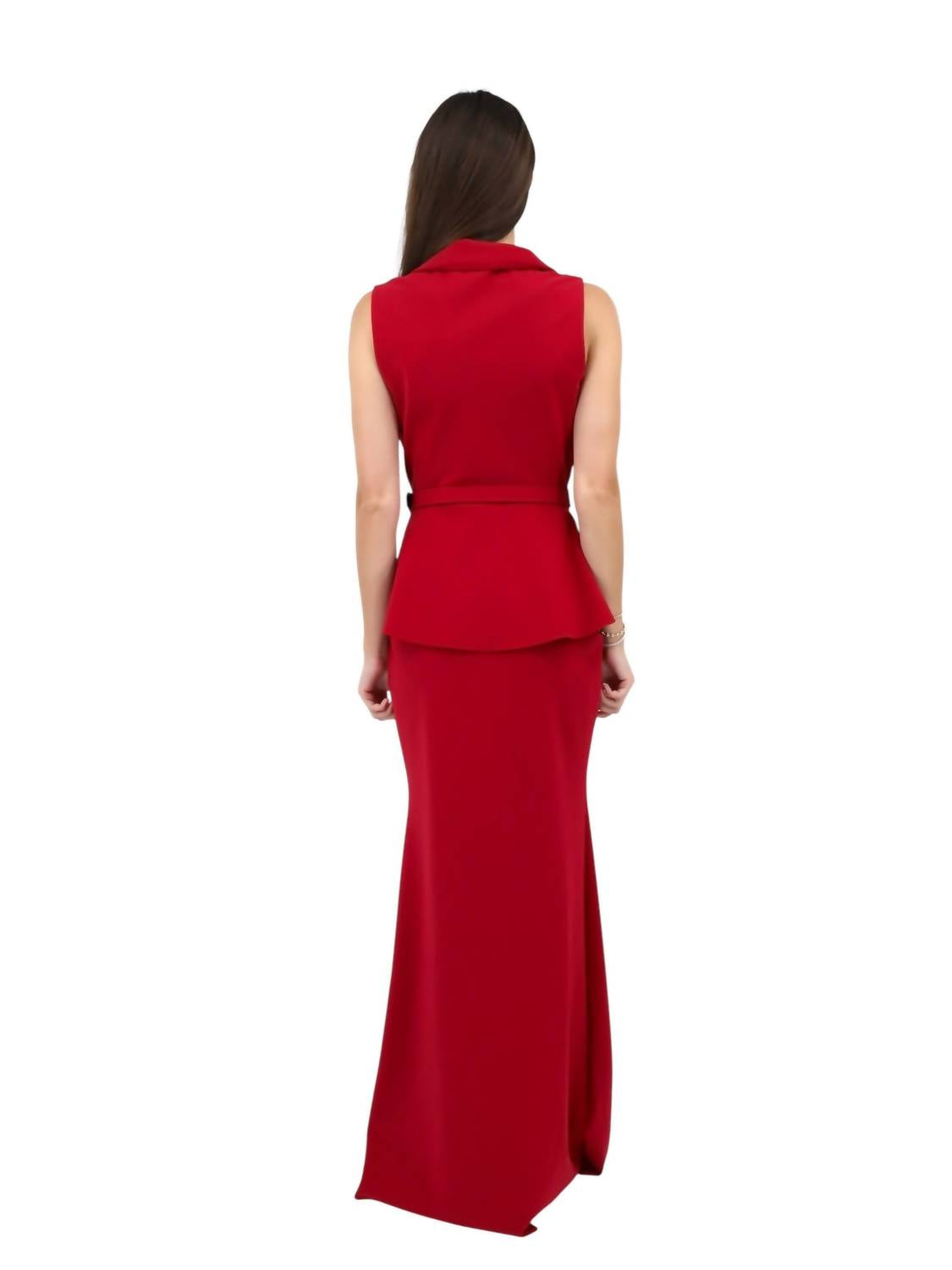 CHIARA BONI Women's Thadira Belted Peplum Column Gown in garnet - women's dress - alternate view