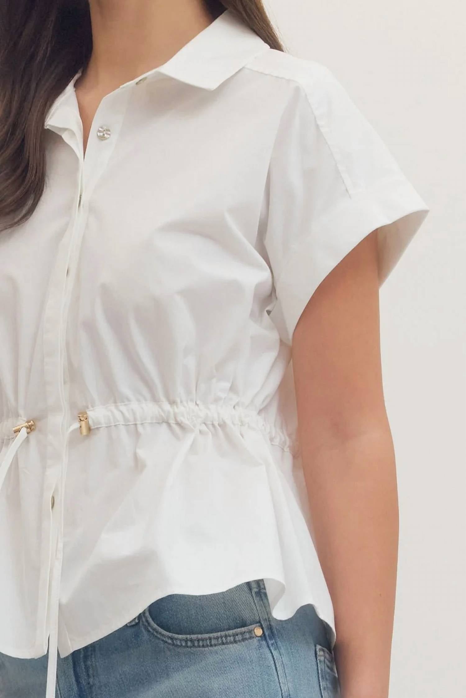 Entro - Drawstring Waist Peplum Top