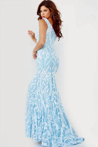 Jovani - Elaborate Metallic Sequined Off Shoulder Gown