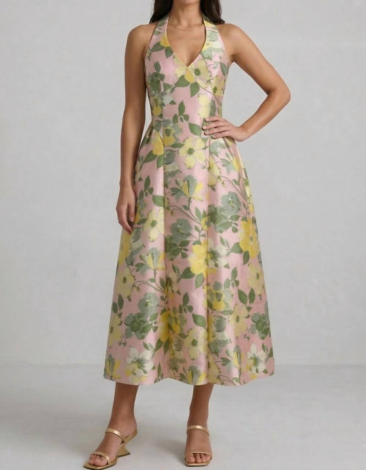 B.Right - FLORAL JACQUARD HALTER DRESS